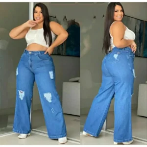 CALÇA JEANS WIDE LEG PLUS SIZE WID LEG PANTALONA 46 AO 56