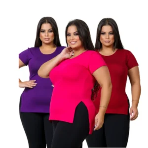 3 Blusas Plus Size Feminina T-shirt Manga Curta Basica Lisa Cobre Leg Academia Exercicios Tapa Bumbum